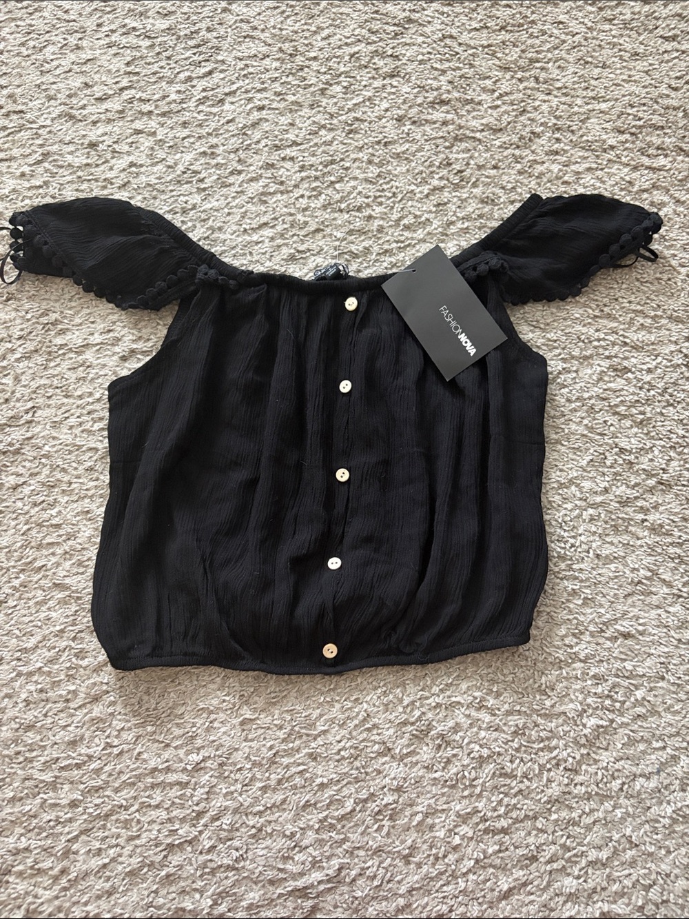 Fashion Nova Black Off-the-Shoulder Button Blouse